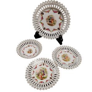 Set of 4 Vintage German Pierced Porcelain Dishes